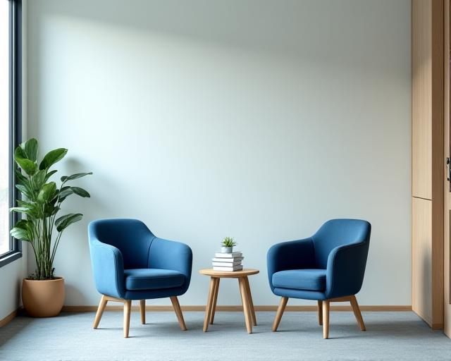Two chairs and a small table in a calm meeting room prepared for an in-person legal appointment